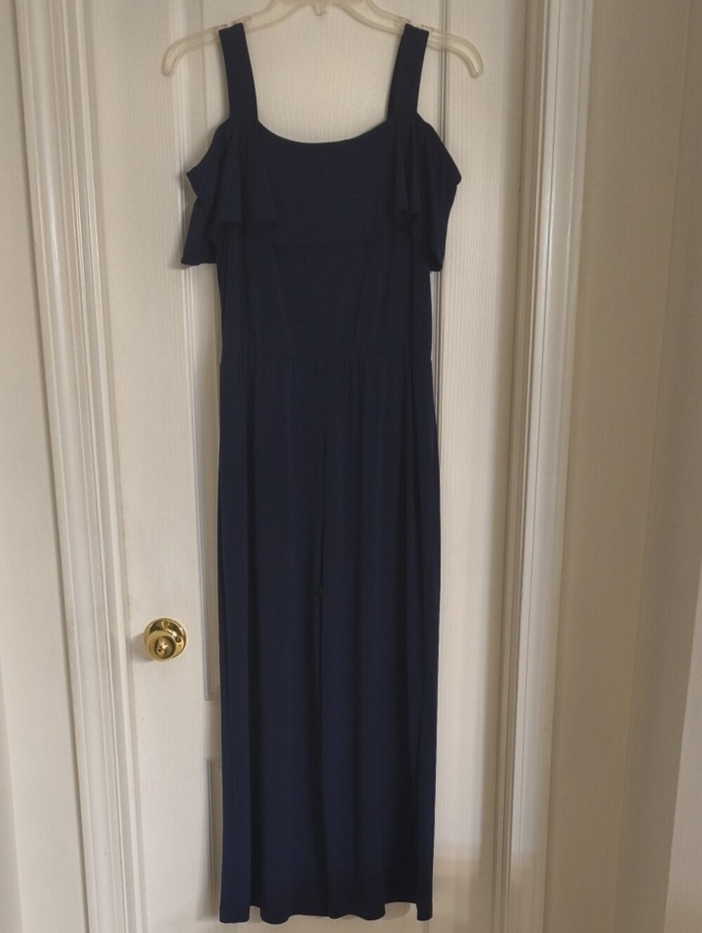 Roz & Ali Navy Ruffle-Front Wide-Leg Jumpsuit - Picture 3 of 3